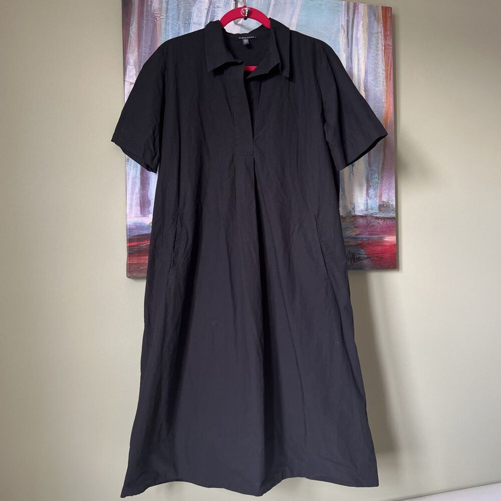 Eileen Fisher Sz XS-S Dress Women 100% Organic Cotton Dress Midi  Pockets GOOD